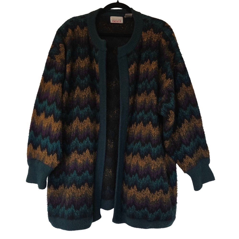 Vintage Chevron Knit Cardigan Sweater Plus Size 3X Fisherman Cottage Cozy Fall
